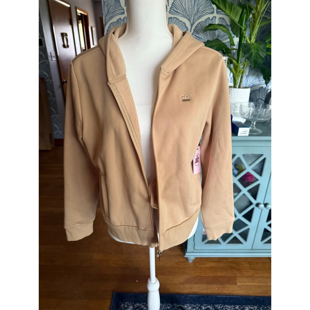 NWT Juicy Couture Beachwood Tan Zip Front Sweatshirt Hoodie Sz. XL